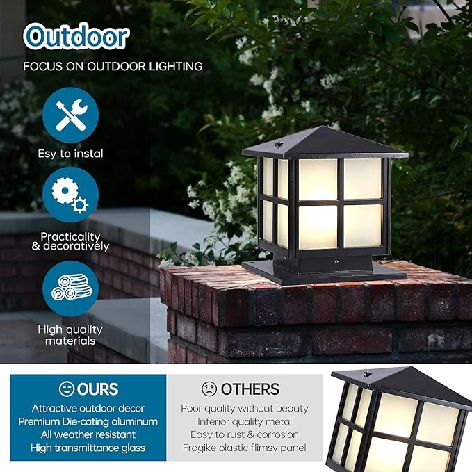 SLAWA Outdoor Post Lights Fixture Modern Yard Entry Outdoor Column Lights with Aluminum Housing Patio Pillar Lights Outdoor with Tempered Glass IP65 Waterproof