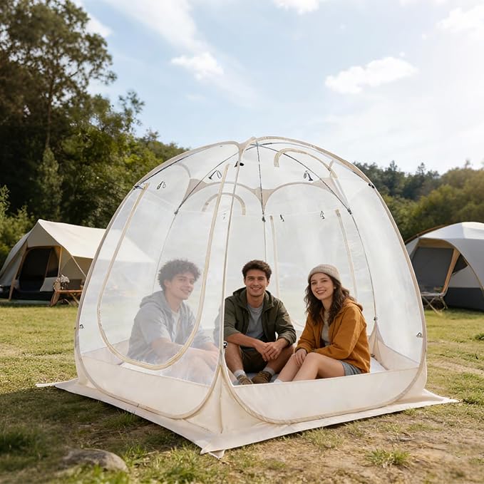 Pop up Bubble Tent | 10x10FT Portable Camping Screen House | Cold Protection Camping Tent | Weatherproof Clear Tent Shelter for 4-8 People | Storage Bags | with Double-Headed Zippers