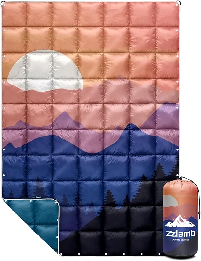zzlamb Camping Blanket for Cold WeatherOutdoor Puffy Blanket Portable Down AlternativeWindproof Warm Cloak with SnapsCozy Quilt Backpacking Picnic RV Travel Plane Car Hammock Beach Climbing