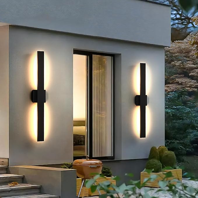 Upgraded 2-Pack 23.6in Modern LED Outdoor Wall Lights 3000K 4000K 5000K Dimmable Black Exterior Wall Sconce Long Outside Light fixtures for House Garage Front Door