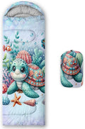 Ocean Themed Sea Turtle Sleeping Bag for Kids Boys GirlsLightweight Warm Cold Weather BackpackingWaterproof Compact Sleeping Bag with Compression Sack for Hiking Camping Outdoor.