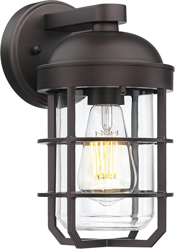 Emliviar Farmhouse Wall Mount Outdoor Lighting Nautical Exterior Light Fixture Metal with Clear Glass Outside Light in Oil Rubbed Bronze Finish for Garden &amp Porch GE255BL ORB