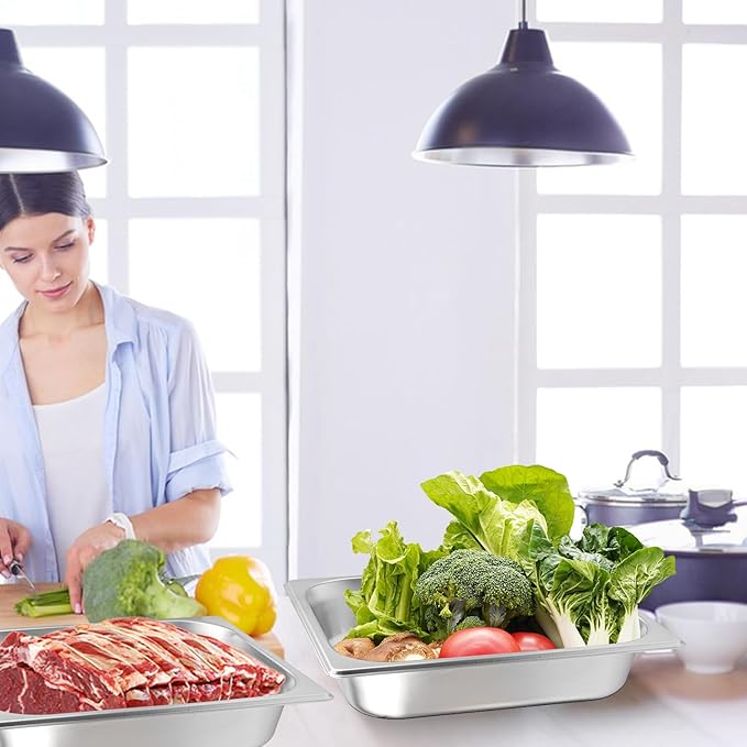 6 Pack 1/2 Size Steam Table Pan Half Size Stainless Steel Hotel Pans 2.5 Inch Deep Steam Pans for Weddings Parties Restaurants Cafeterias and Hotels