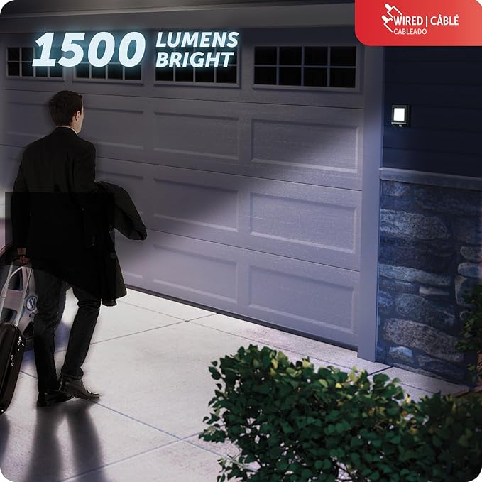 Globe Electric 110-Degree 15W Slim Black 500-1000-1500 Lumens Hardwired Motion Activated Outdoor Integrated LED Security Light Outdoor Outside House Lights
