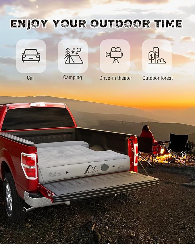 Heavy-Duty 5.5-5.8ft Truck Bed Air Mattress with Built-In Pump - Versatile Indoor &amp Outdoor Inflatable Truck Bed Mattress - Leak-Resistant mattress full size Extra Large Carry Bag for Camping