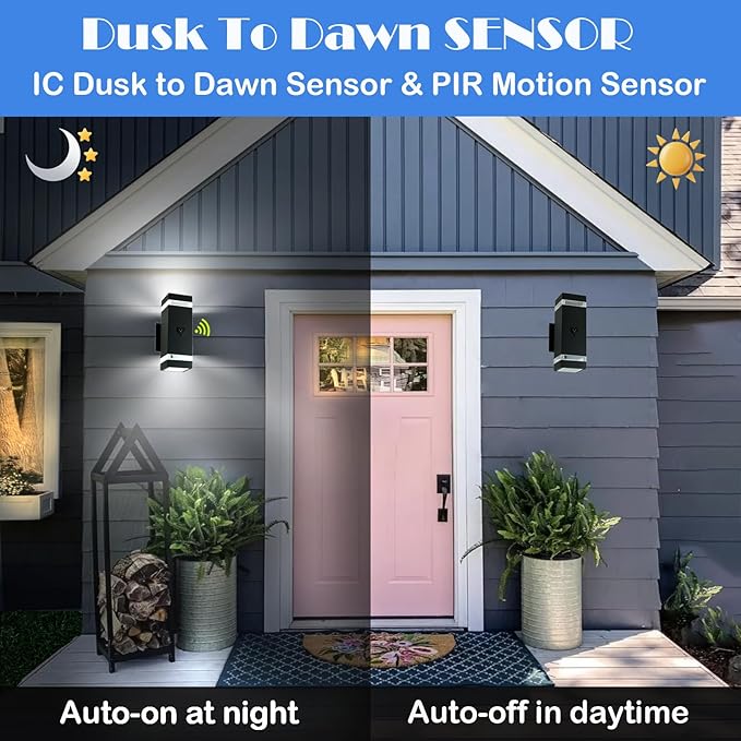 Motion Sensor Outdoor Wall Lights with 3 Lighting Modes Dusk to Dawn Porch Light with Bulbs Include IP65 Waterproof Modern Black Wall Sconce for Patio Garage Front Door