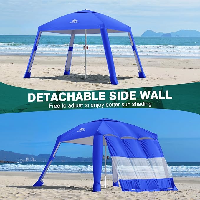 Rhino Valley Beach Cabana 8*8FT Beach Tent UPF50+ Protection Easy Setup Beach Canopy Wind Resistant with Cup HolderCompact Beach Shade Foldable Beach Tent Sun Shelter for Whole Family FriendIndigo