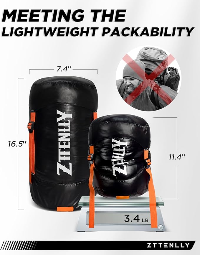 Ultimate 4-Season Down Sleeping Bag for Adults - Lightweight &amp Compact 550/600 FP 0°F to 30°F for Backpacking Camping &amp Hiking