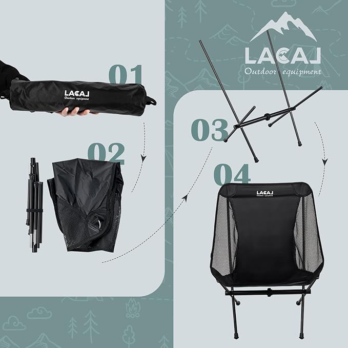 Ultra-Light Folding Camping Chair All-Aluminum Frame Surper Breathable Fabric Easy to Carry Compact Storage Size (2 Black)