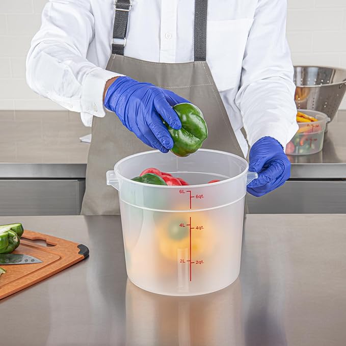 Restaurantware-Met Lux 6 Quart Food Storage Container 1 Translucent Storage Container - Lids Sold Separately Red Volume Markers Dishwashable Container Side Handles For Storing Foods