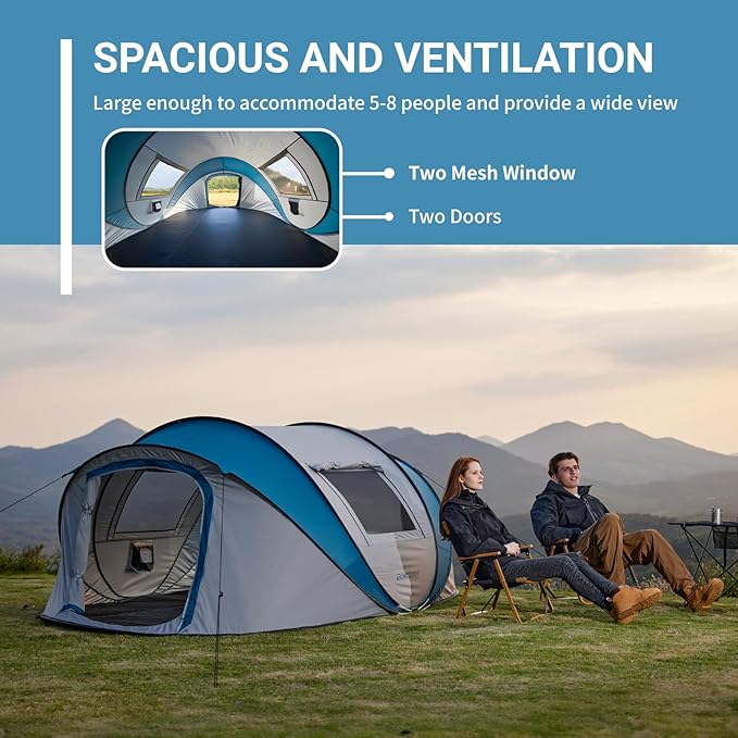 EchoSmile Instant Pop Up Camping Tent 2/4/6 Person Easy Setup Tent Water Resistant Dome Portable with Carry Bag