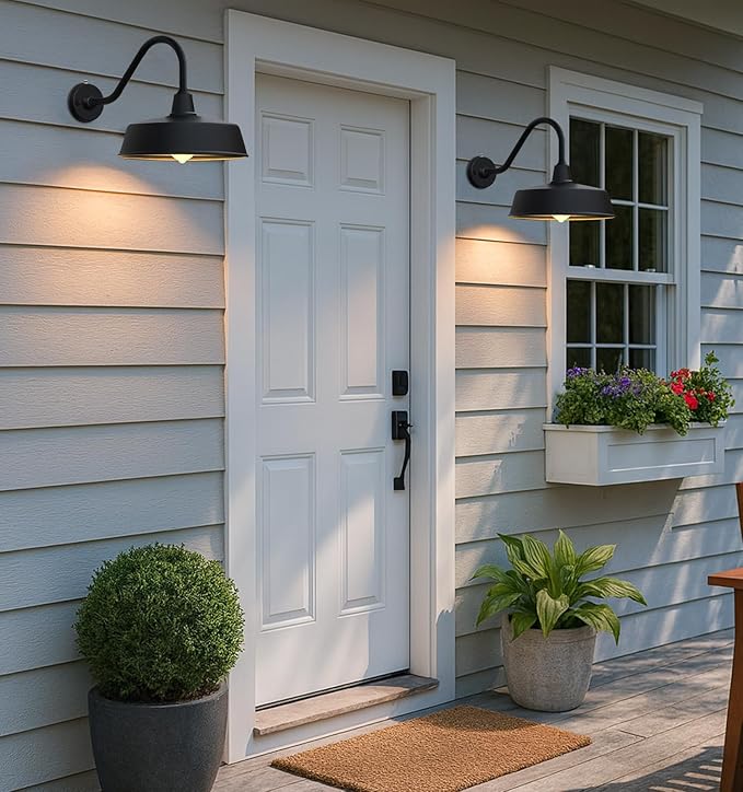 JOESA 15 Large Outdoor Barn Light Dusk to Dawn Gooseneck Light in Galvanized Steel/Outdoor Fluorocarbon Paint Finish Ideal for Sign Farmhouse Storefront Lighting