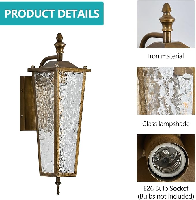 2-Pack Outdoor Wall Light Fixtures Vintage Gold Waterproof Exterior Wall Lantern with E26 Socket &amp Glass Shade Farmhouse Porch Sconce Lighting for Garage Patio Front Door Entryway