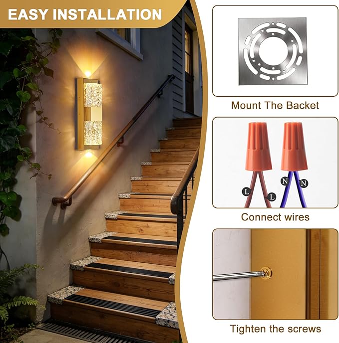 Dusk to Dawn Outdoor Lighting Fixture Wall Mounted - 14.2'' Waterproof Wall Sconce 12W LED Crystal Modern Outside Wall Lamp for Hallway Doorway Porch Patio