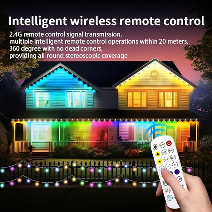 Permanent Outdoor Light50ft with 30 LED Eaves LightsSmart RGB Outdoor Lights with 75 Scene ModesIP67 Waterprooffor Halloween DecorationsChristmasPartywith App and Remote