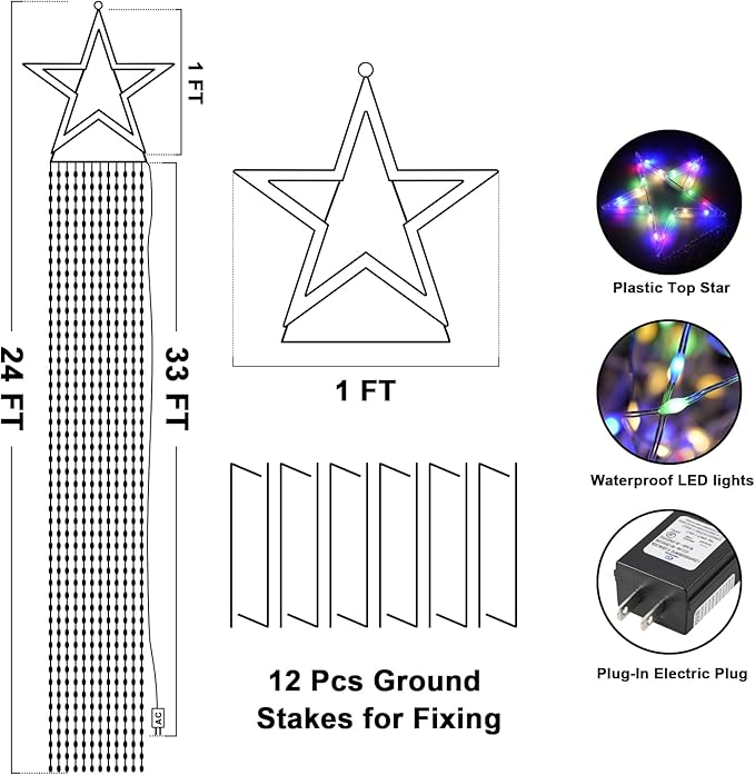 Onory 23FT Christmas Outdoor Waterfall Star String Lights 860 LEDs 8 Modes Waterproof for Yard Patio Party Decorations