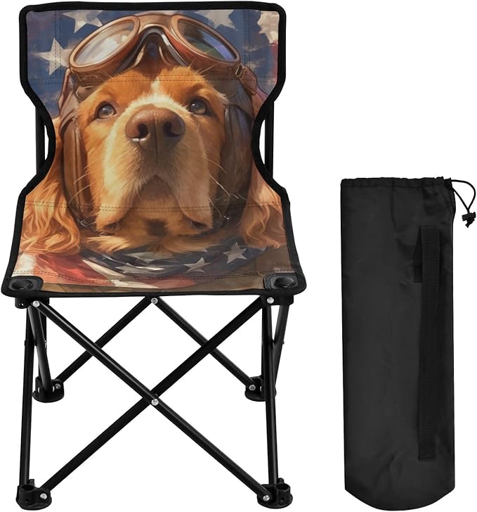 4th of July Independence Day Brown Dog Foldable Backpack Chairs for Adults Ultralight Backpacking Camp Chair Includes Carry Bag Hiking Chairs Backpacking Ultralight for Ice Fishing Concert