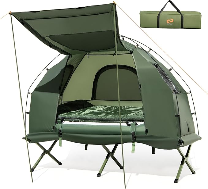 Goplus Camping Tent Cot 5-in-1 Folding Camping Bed with Air Mattress Pillow Sleeping Bag Waterproof Elevated Tent Shelter Portable Outdoor Sleeping Cot with Carry Bag for Picnic Trip