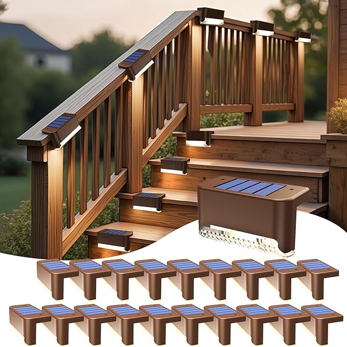 JJX Solar Lights Outdoor 20 Pack Solar Fence Lights Deck Light for Patio Outdoor Decor Fence Light Solar Powered for Stairs Step Railing and Yard (Warm White)