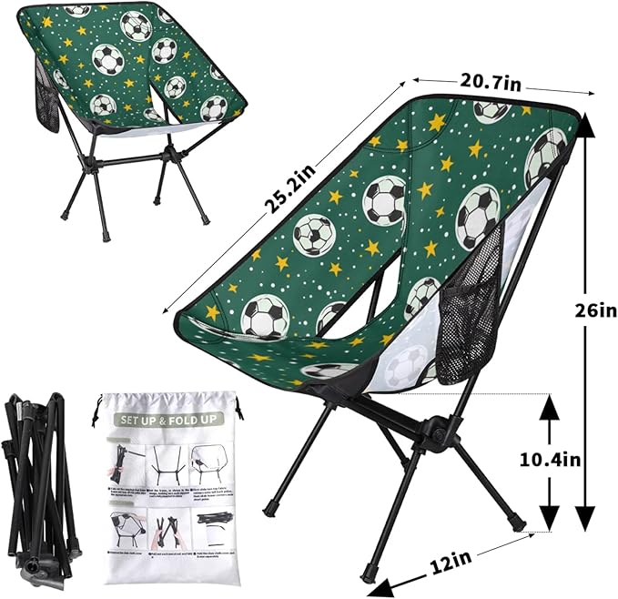 Honeybaby Folding Camping Chair Soccers Stars Print Camping Chairs Lightweight Portable Chair Outdoor Foldable Chairs for Camping Travel Picnic Beach Hiking