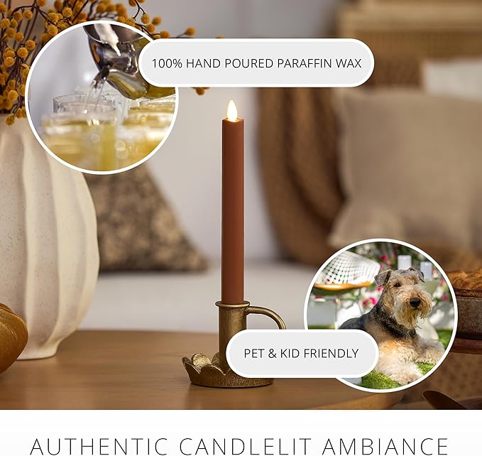 Luminara Flameless Candle Taper (1 x 9.5) Melted Top Real Wax Unscented Remote Ready Timer (Caramel Café)