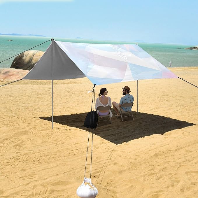 Bolaz Beach Canopy Tent Sun Shade9'×10.5' Large Family Beach Shade UPF50+- Outdoor Shade for Camping Trips FishingAbstract Light Color Blocks