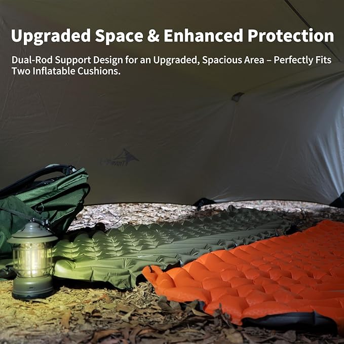 14ft Hammock Rain Fly Lightweight Waterproof Camping Tent Tarp with Doors and Dual Support Poles Bushcraft Tarp Shelter for Backpacking Hiking Camping