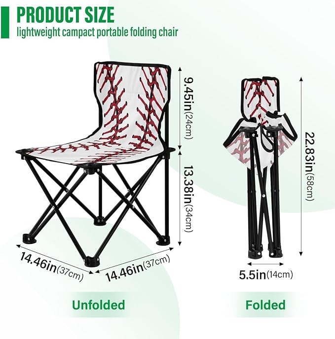 Baseball Texture Camping Chair Lightweight Portable Folding Chair Beach Chair with Carry Bag for Outdoor Adventures Patio and Picnics