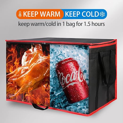 Bodaon 2-Pack Insulated Food Delivery Bag XXX-Large Meal Grocery Tote Insulation Bag for Hot and Cold Food Commercial Warming Large Capacity Reusable Shopping Bags Cooler Bags (Black + Black-Red)