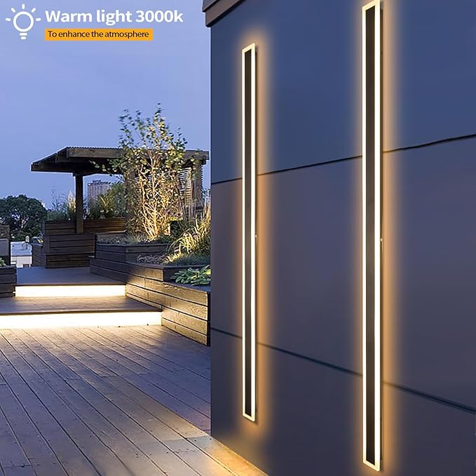 79 Inch Modern Outdoor Wall Light IP65 Waterproof Exterior Wall Sconce 3000K LED House Lights Exterior Wall Lighting Anti-Rust Linear Long Outdoor Light