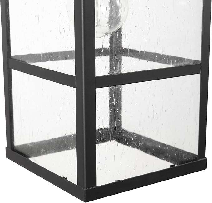 GLOBE Electric 44802 1-Light Outdoor Wall Sconce Matte Black Seeded Glass Shade Weather Resistant Exterior Wall Light Front or Back Porch Lights Patio Lighting Indoor Compatible