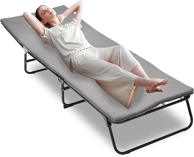 Folding Camping Cot for Adults 5-Angle Adjustable Camping Cot Heavy Duty Outdoor Bed with Carry Bag1200 D Layer Oxford Travel Camp Cots (Grey)