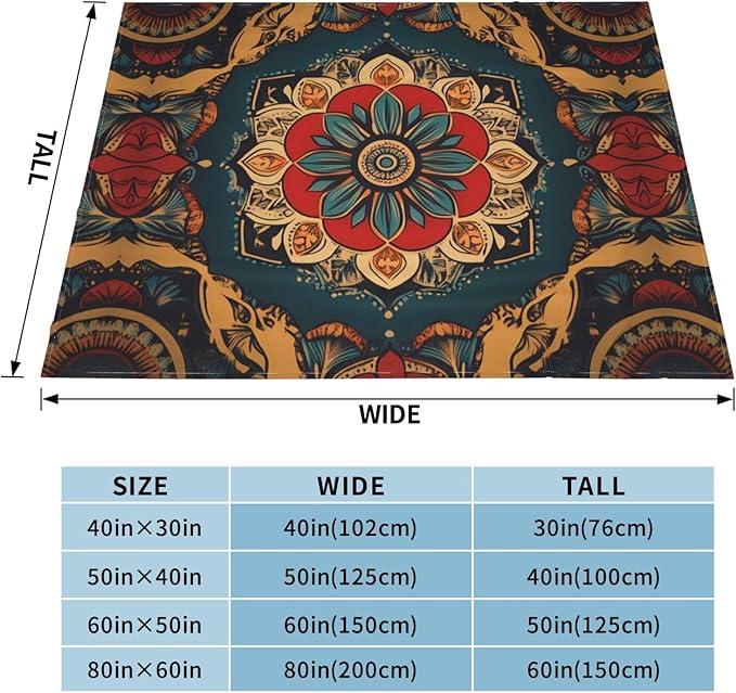 Retro Pattern 50x40 Printed Soft Fleece Blanket for Sofa Bed and Camping - Cozy Blanket for Travel Picnics Nighttime Use