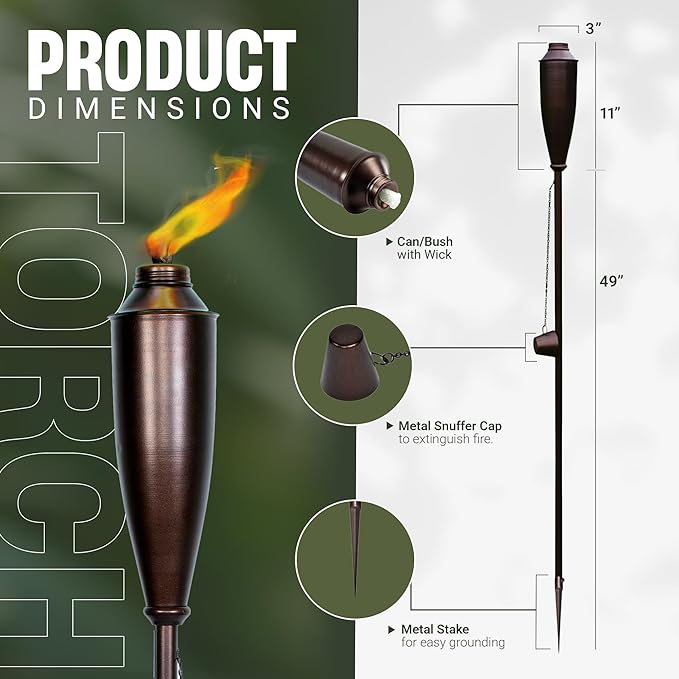 Garden Torches for Outside -Deco Home Pack of 4 Metal Garden Torches Citronella Oil for Outdoor Ambiance - Decorative and Functional Citronella Torches for Patio Lawn and Backyard- Bronze