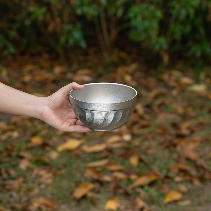 iBasingo 800ML Titanium Bowl Double Wall Insulated Camping Bowl for Soup Rice &amp Food Ultralight Portable &amp Durable Metal Tableware Outdoor Hiking Backpacking - BPA-Free Non-Toxic (Silver)