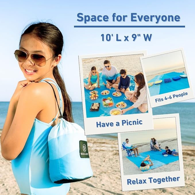 Ballast Beach Blanket – Sandproof &amp Waterproof Extra Large Beach Mat with Compact Case Quick Drying Soft &amp Durable with Stakes &amp Corner Pockets to Stay Put in Wind