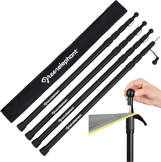 Green Elephant Camping Tarp Poles - Adjustable Aluminum Telescoping Tent Poles for Tarps Canopy &amp Awning - Heavy Duty Collapsible Pole Set of 4 - Extends 8ft Shrinks to 2ft - Caravan &amp Beach