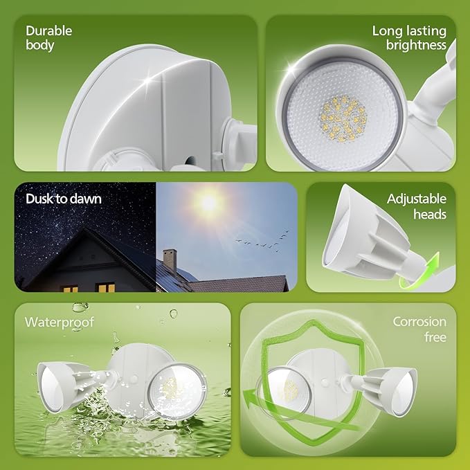 Philips Dusk to Dawn 44W 3500LM LED Security Flood Lights Outdoor 5000K Daylight Wet Location Dual Adjustable Heads Aluminum Wall Light for Yard Garage Porch