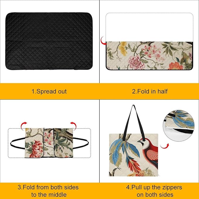Zipper Flowers and Birds Style Picnic Mat Suitable for Travel Camping Park Or Home Use