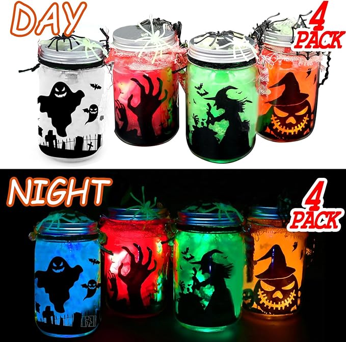 8 Pack Halloween DIY Lantern Jar Craft Kit Decor Supplies Gifts Halloween Crafts for Kids Ages 4-12 for Adult Crafts Activities for School Indoor Outdoor Garden Home DIY Decor Art Kit Project
