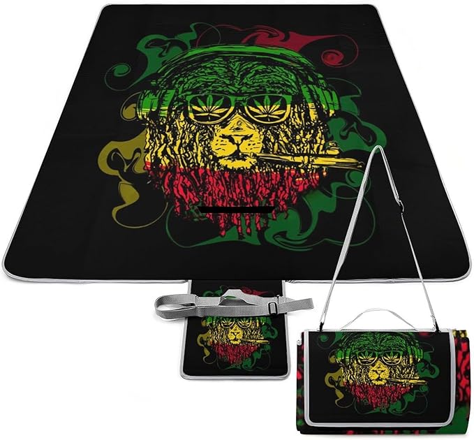 Lion of Judah Rasta Reggae Art Waterproof Outdoor Picnic Blanket Sandproof Beach Mat for Camping Hiking Grass Travelling