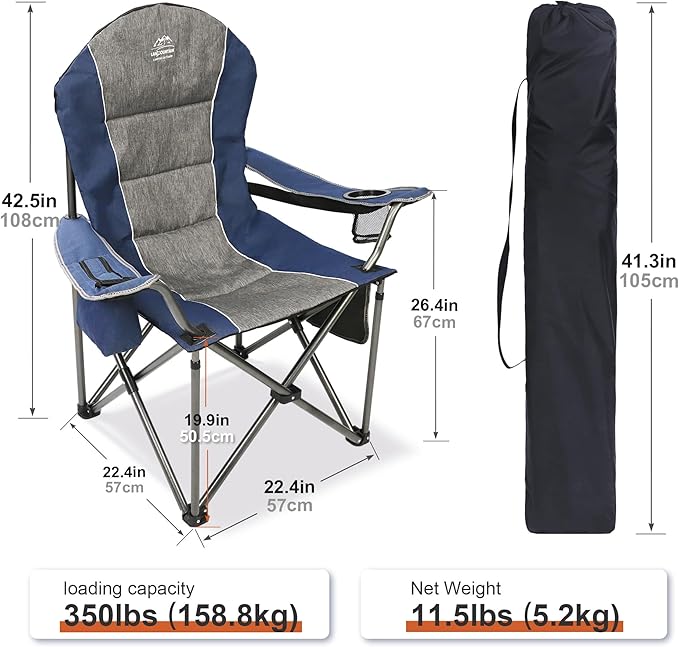 Camping Chairs for AdultsHigh Back Folding Camp Chair with Cup Holder and Cooler BagHeavy Duty Outdoor Lawn ChairsPerfect for CampingHikingPicnicsand Beach TripsBlue