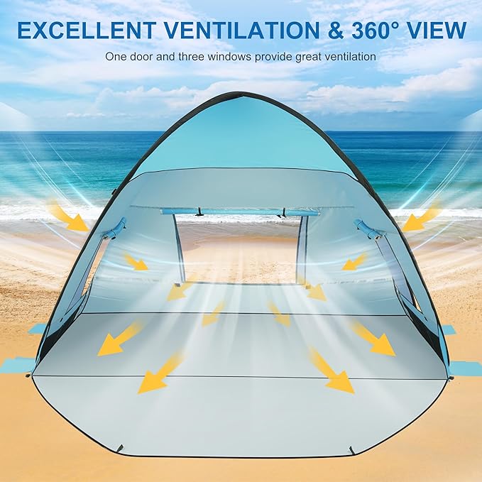 TOBTOS UPF 50+ Pop Up Beach Tent Easy Set Up Beach Umbrella Sun Shelter for 2-3 People UV Protection Portable Sunshade Baby Canopy Cabana Lightweight with Carry Bag