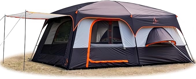 KTT Extra Large Tent 10-12-14 Person(A)Family Cabin Tents2 Rooms3 Doors and 3 Windows with MeshStraight WallWaterproofDouble LayerBig Tent for OutdoorPicnicCampingFamily Gathering