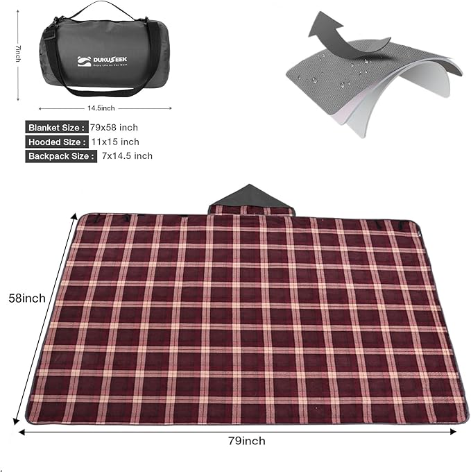 DUKUSEEK Stadium Blanket Waterproof Windproof Outdoor Hooded Blankets for Camping Sporting Events Picnic and Car - Insulated Foldable Blanket and Throws