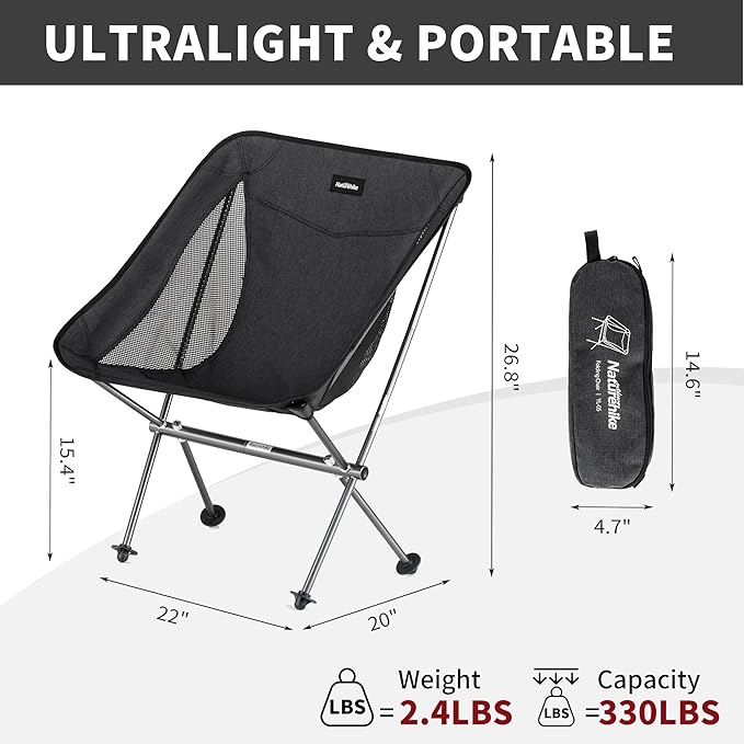 Naturehike YL05 Camping Chair Ultralight Portable Camp Chair with Storage Bag Compact Folding Beach Chair for Backpacking Hiking Fishing Picnic