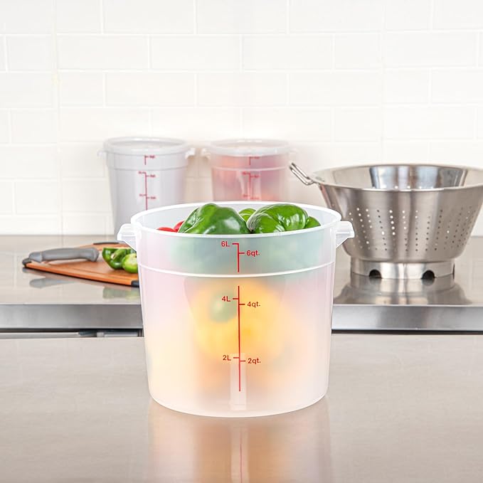 Restaurantware-Met Lux 6 Quart Food Storage Container 1 Translucent Storage Container - Lids Sold Separately Red Volume Markers Dishwashable Container Side Handles For Storing Foods