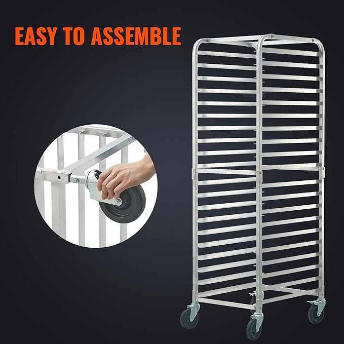 VEVOR Bun Pan Rack 20-Tier Commercial Bakery Racks with Brake Wheels Aluminum Racking Trolley Storage for Half &amp Full Sheet Speed Rack For Kitchen Home Bread Baking Equipment 26L x 20.4W x