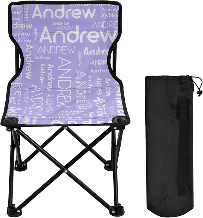 Sinestour Lilac Custom Folding Camping Chair for Teen Child Personalized Name 14.6×14.6in Portable Outdoor Chair with Carry Bag for Picnic Barbeques Beach