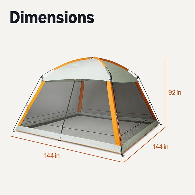 Amazon Basics Screened Canopy Tent 12 x 12 ft with Zippered Enclosure UPF50+ Sun Protection Bug-Free Outdoor Shelter for Camping Parties and Events